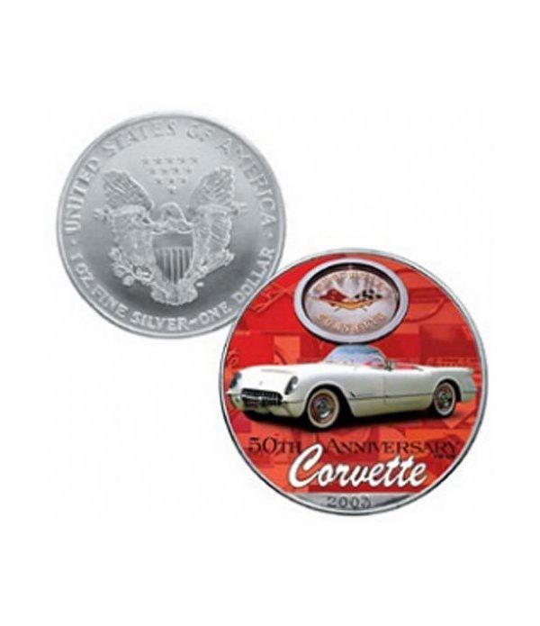 Moneda de plata colorizada 1$ Estados Unidos Corvette 2003