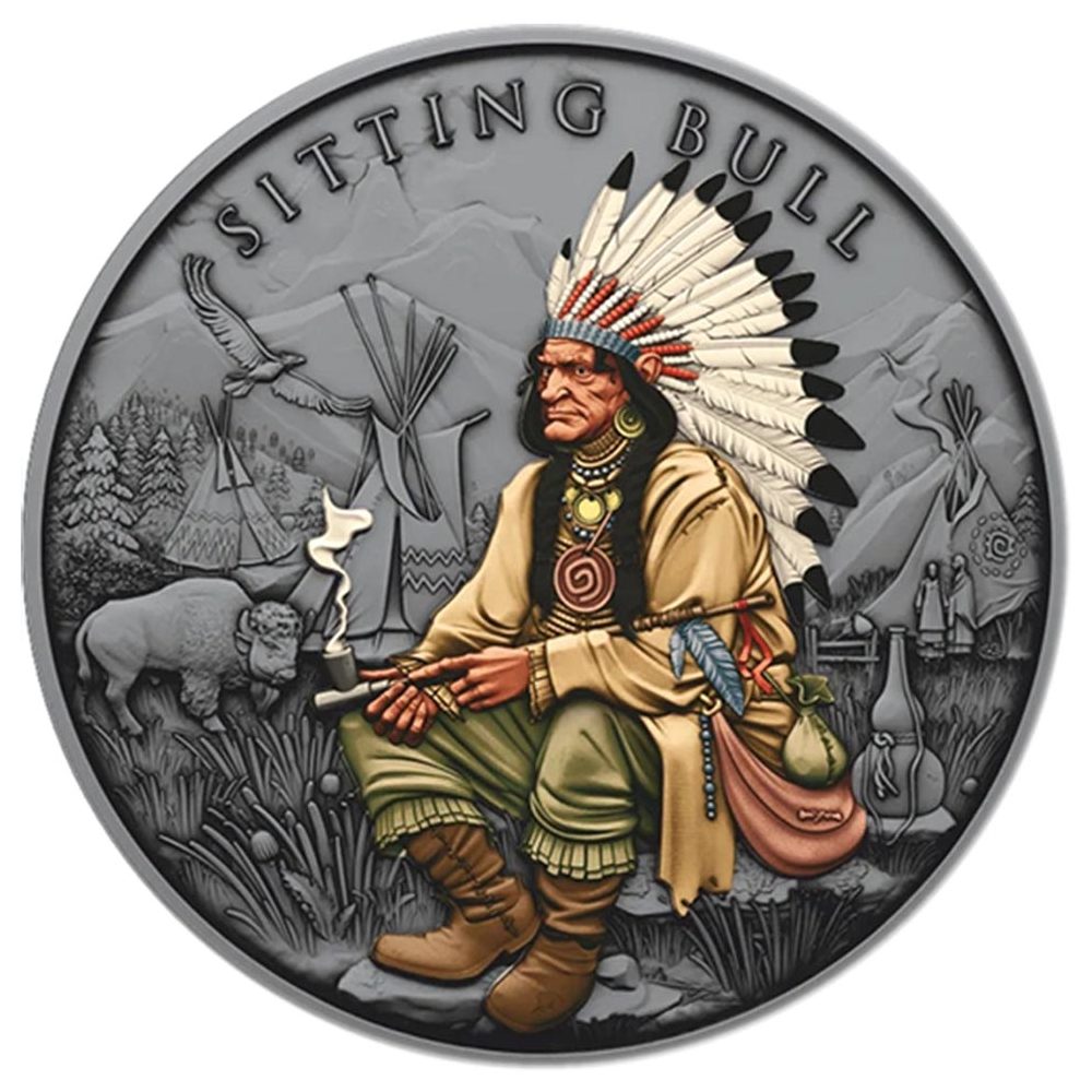 Estados Unidos onza de plata Toro Sentado. Color  - 1