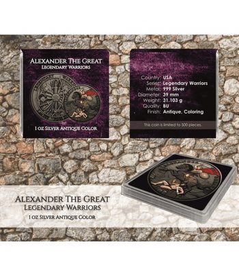 Estados Unidos onza de plata Alejandro Magno. Color  - 2