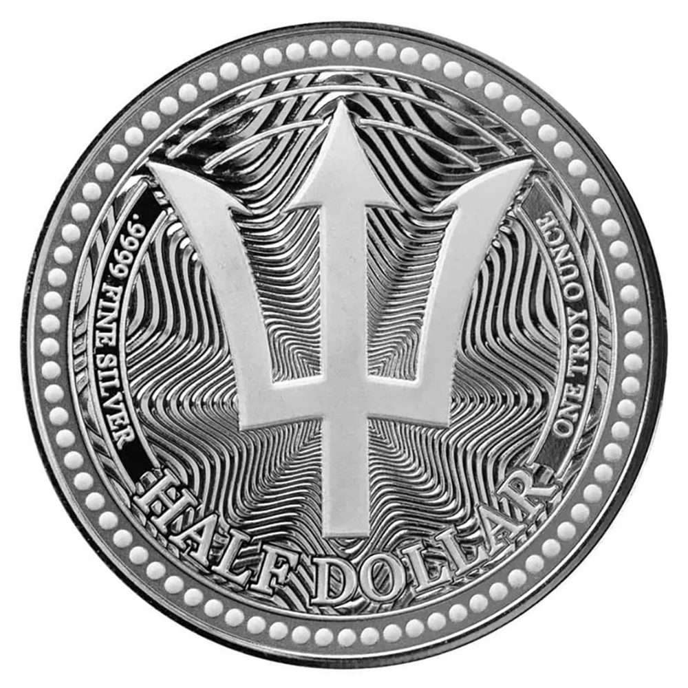 Moneda de plata Half Dollar Barbados 2025. Tridente.  - 1