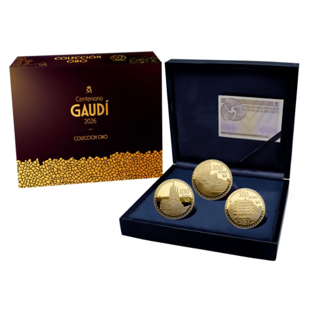 Monedas 2026 Año Gaudí. Estuche conjunto 3 monedas oro.  - 1