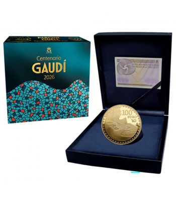 Moneda de España 100 euros 2026 Año Gaudí. Parque Güell. Oro  - 3