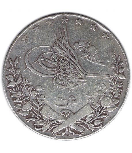 Moneda de Egipto 20 Piastras Qirsh 1327. Plata  - 1