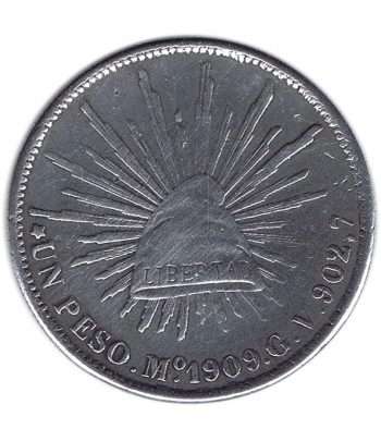 Moneda de Mexico 1 peso 1909. Plata  - 1