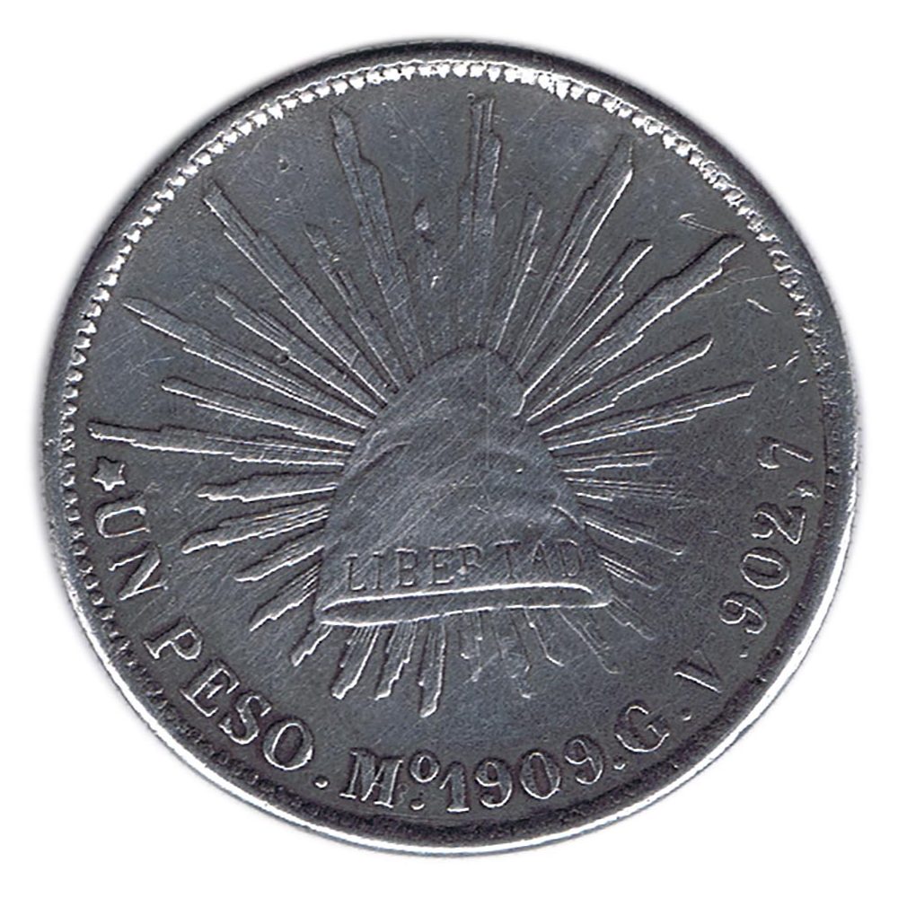Moneda de Mexico 1 peso 1909. Plata  - 1