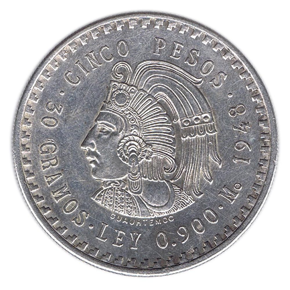 Moneda de Mexico 5 pesos 1948 Juegos Olimpicos. Plata  - 1