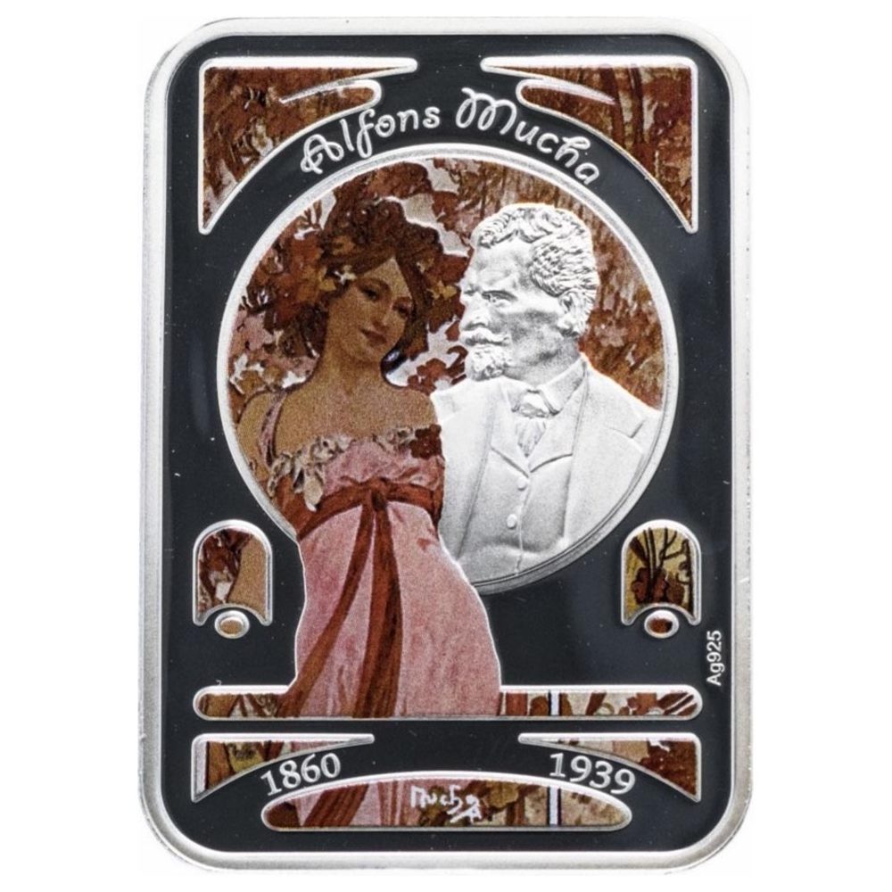 Moneda 1$ Niue 2010 Pintores. Alfons Mucha. Plata color  - 1