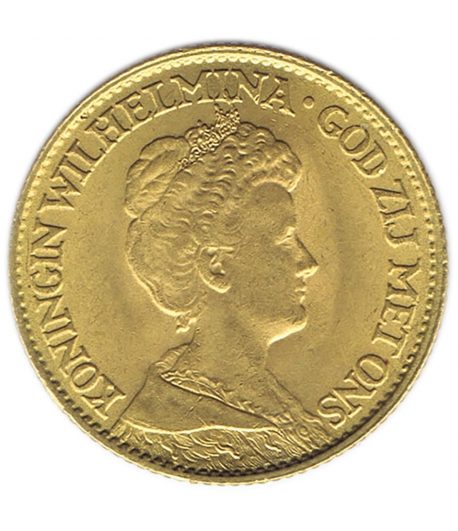 Moneda de oro 10 Gulden Holanda 1912 Guillermina.  - 1