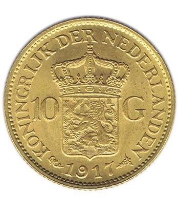 Moneda de oro 10 Gulden Holanda 1912 Guillermina.  - 2