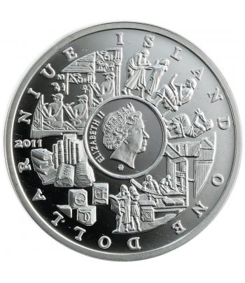 Moneda de 1$ Niue 2011 La Escritura. Plata Color.  - 2