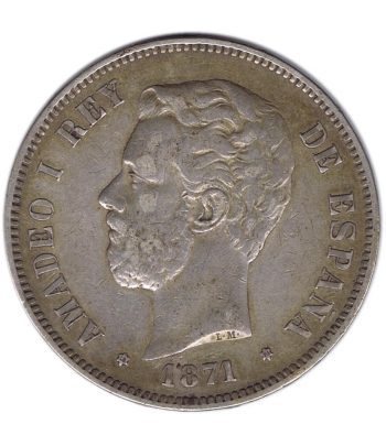 Moneda de España 5 Pesetas Plata 1871 *71 Amadeo I SD M.  - 1