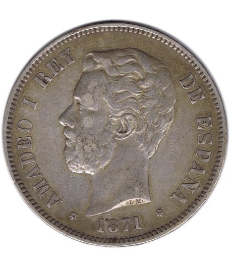 Moneda de España 5 Pesetas Plata 1871 *71 Amadeo I SD M.  - 1