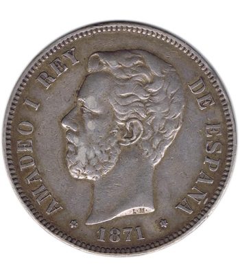 Moneda de España 5 Pesetas Plata 1871 *71 Amadeo I SD M.  - 1
