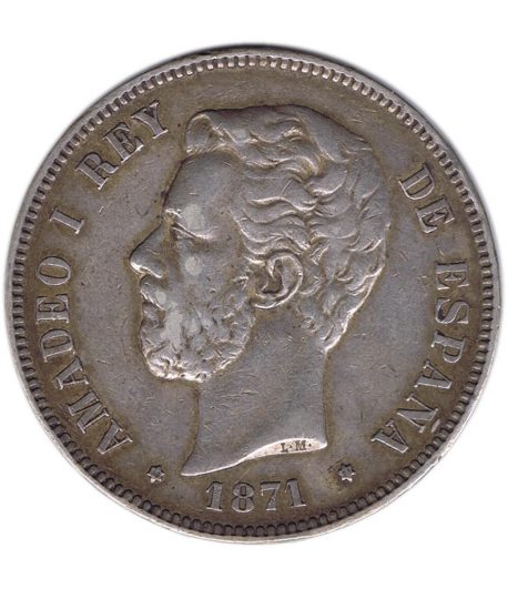 Moneda de España 5 Pesetas Plata 1871 *71 Amadeo I SD M.  - 1