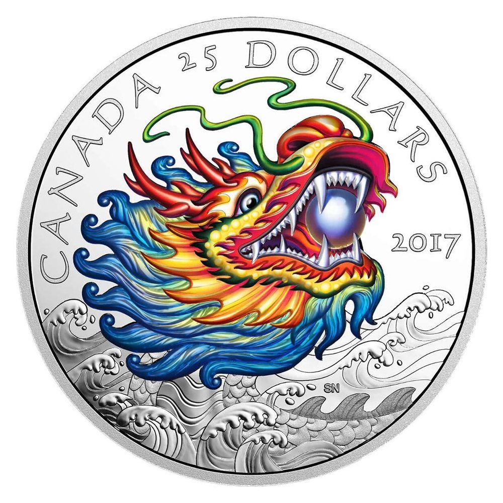 Moneda Canadá 25$ Canadá 2017 Dragón. Plata Color  - 1