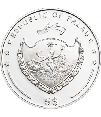 Moneda de 5$ Palau 2009 Ave del Paraíso. Plata Color  - 2