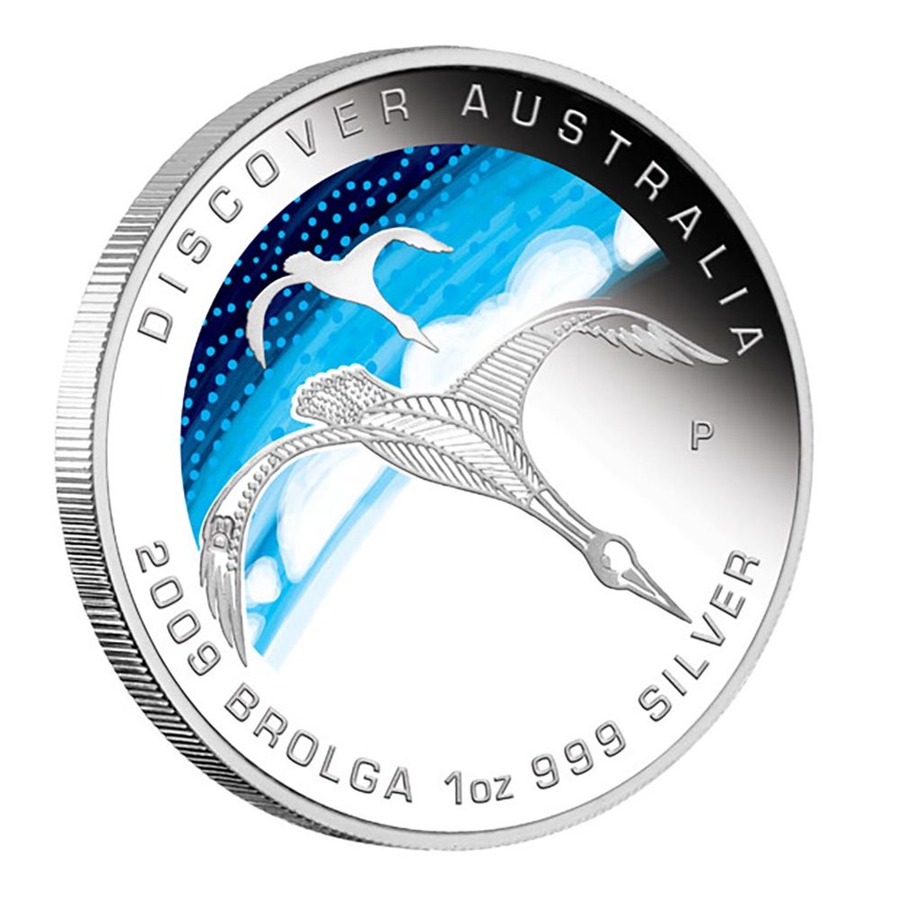 Moneda de plata 1$ Australia 2009 Ave Brolga. Color  - 1