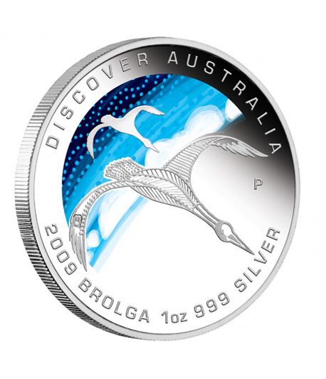 Moneda de plata 1$ Australia 2009 Ave Brolga. Color  - 1