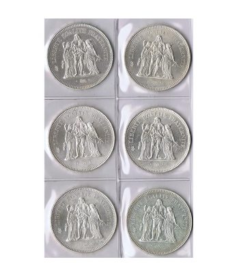 Monedas de plata 50 francos Francia 1974 a 1979. 6 monedas. SC  - 1