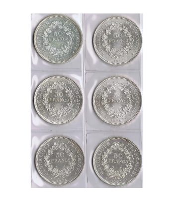 Monedas de plata 50 francos Francia 1974 a 1979. 6 monedas. SC  - 2