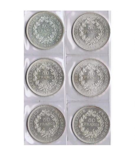 Monedas de plata 50 francos Francia 1974 a 1979. 6 monedas. SC  - 2