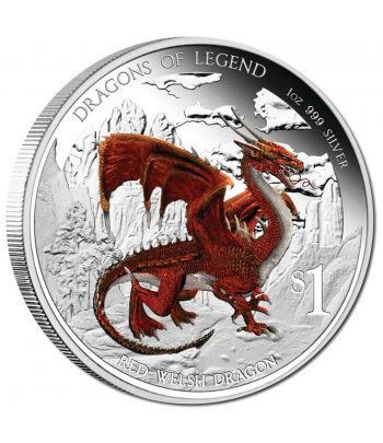 Moneda de plata 1$ Tuvalu 2012 Dragón Rojo. Color  - 1