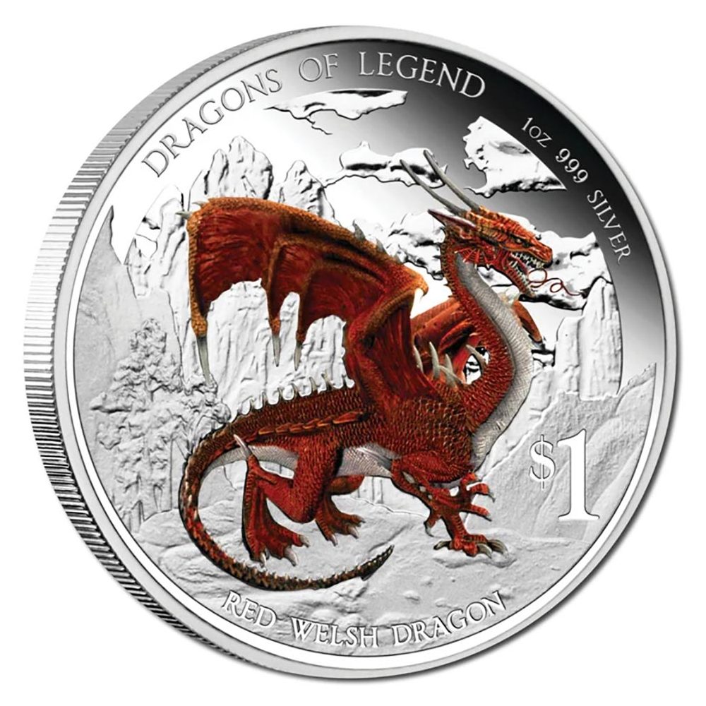 Moneda de plata 1$ Tuvalu 2012 Dragón Rojo. Color  - 1