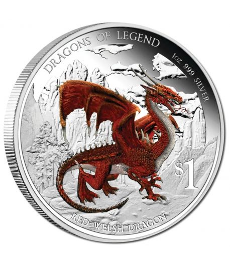 Moneda de plata 1$ Tuvalu 2012 Dragón Rojo. Color  - 1
