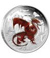 Moneda de plata 1$ Tuvalu 2012 Dragón Rojo. Color  - 1