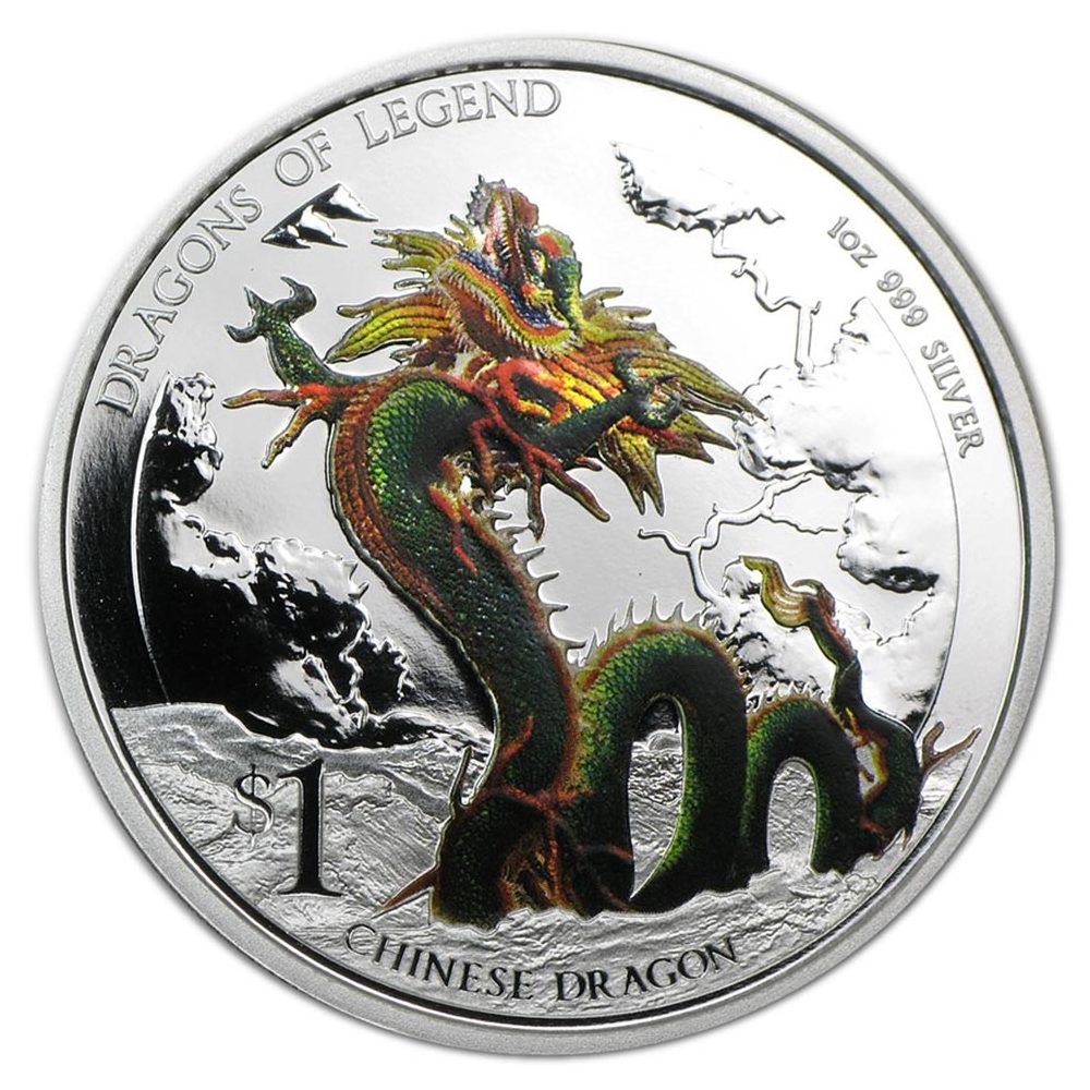 Moneda de plata 1$ Tuvalu 2012 Dragón Chino. Color  - 1