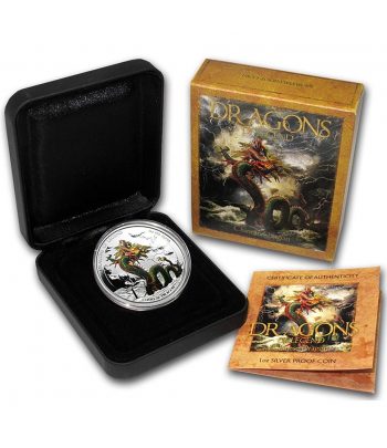 Moneda de plata 1$ Tuvalu 2012 Dragón Chino. Color  - 3