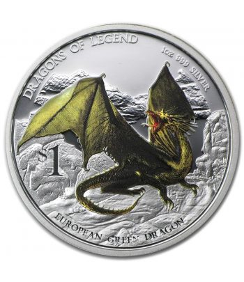 Moneda de plata 1$ Tuvalu 2013 Dragón Verde. Color  - 1