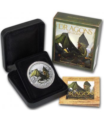 Moneda de plata 1$ Tuvalu 2013 Dragón Verde. Color  - 3