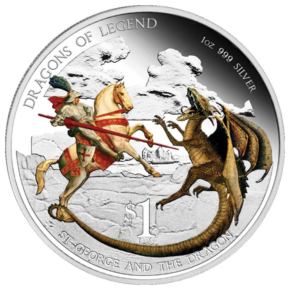 Moneda de plata 1$ Tuvalu 2013 San Jorge y el Dragón. Color  - 1