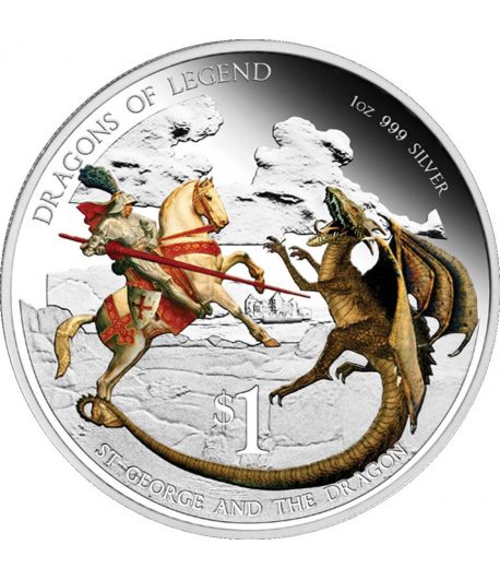 Moneda de plata 1$ Tuvalu 2013 San Jorge y el Dragón. Color  - 1