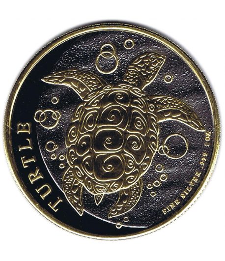 Moneda de plata 2$ Niue Tortuga Carey 2015 Rodio y oro.  - 1
