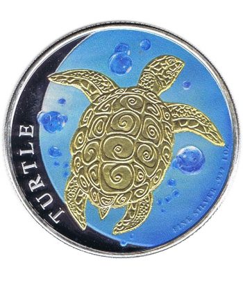 Moneda de plata 2$ Niue Tortuga Carey 2015 Dorada y azul.  - 1