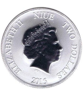 Moneda de plata 2$ Niue Tortuga Carey 2015 Dorada y azul.  - 2
