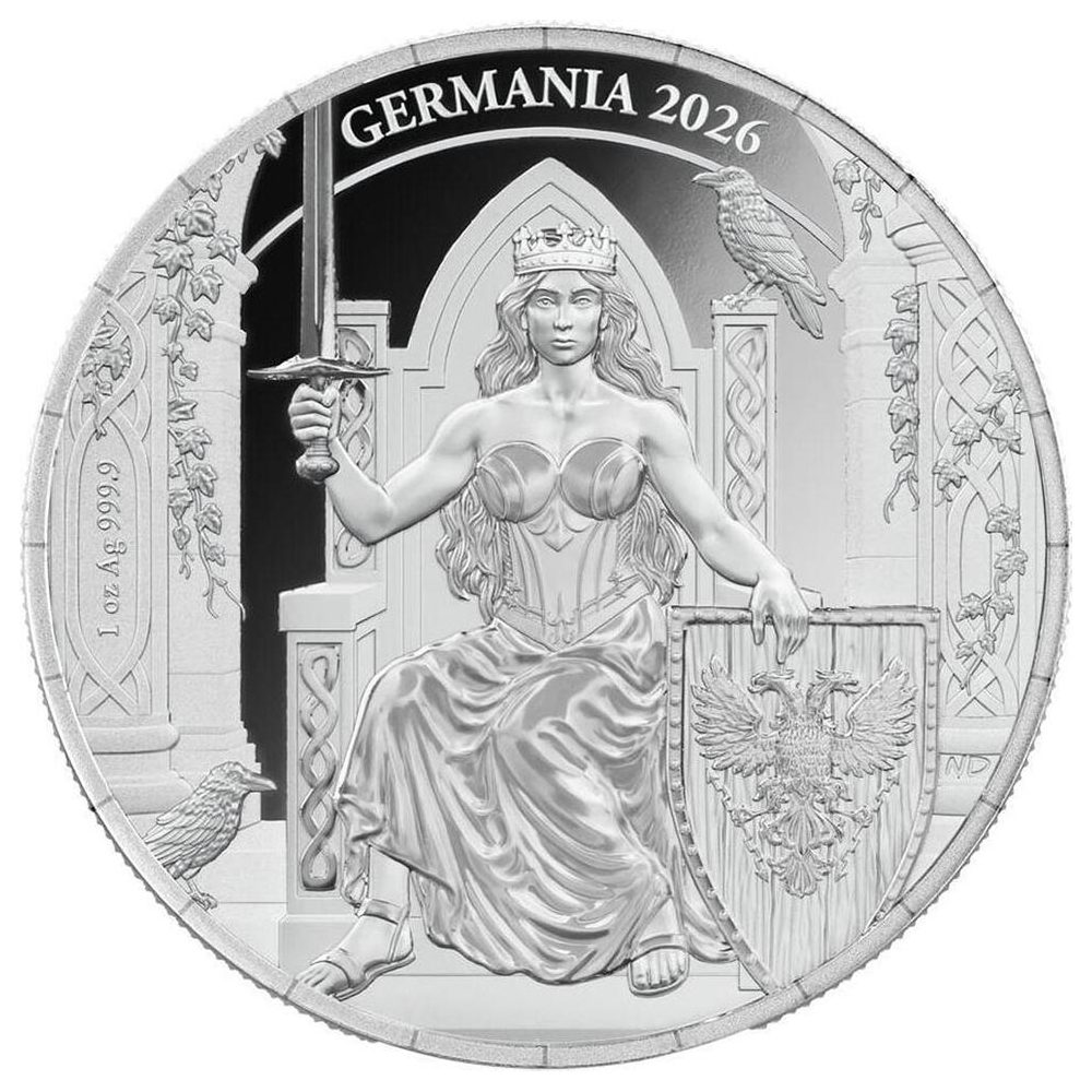 Moneda de Plata 5 Mark Alemania 2026 Germania. 1onza Proof  - 1