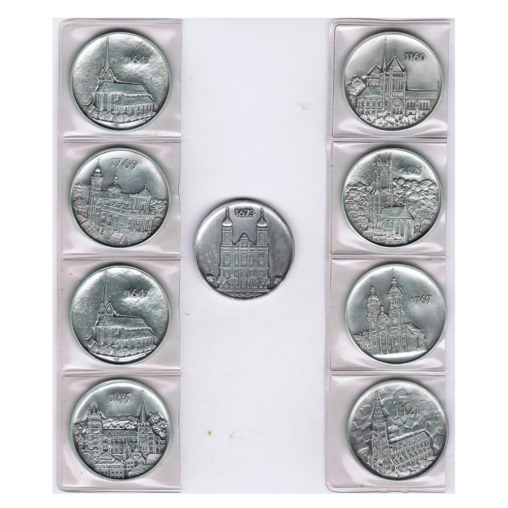 Medallas de plata Iglesias de Suiza. 9 medallas  - 1