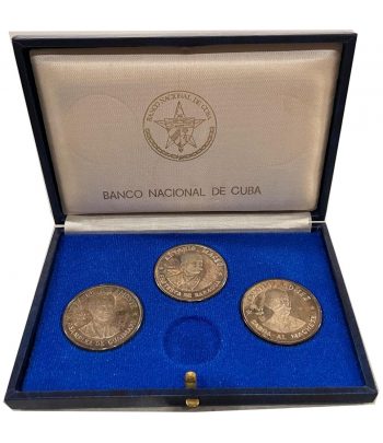 Monedas 20 pesos Cuba 1977 Líderes Revolución. 3 monedas Plata  - 1