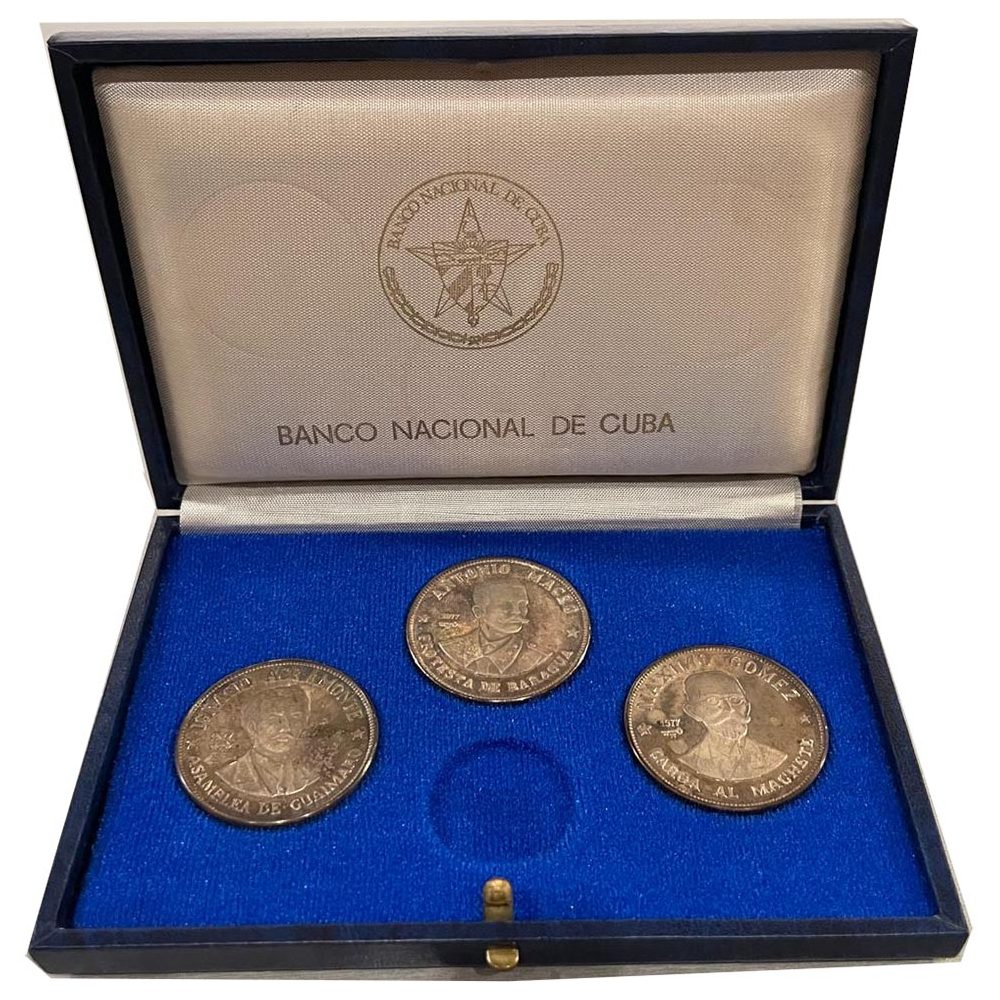 Monedas 20 pesos Cuba 1977 Líderes Revolución. 3 monedas Plata  - 1