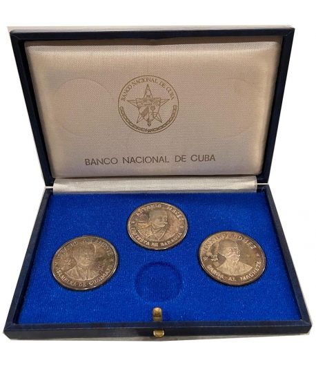 Monedas 20 pesos Cuba 1977 Líderes Revolución. 3 monedas Plata  - 1