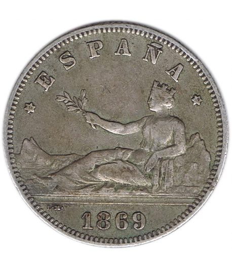 Moneda de España 2 Pesetas Plata 1869 *69 Gobierno Provisional.  - 1