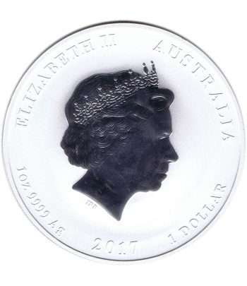 Moneda de plata 1$ Australia Lunar Gallo 2017. Color  - 2