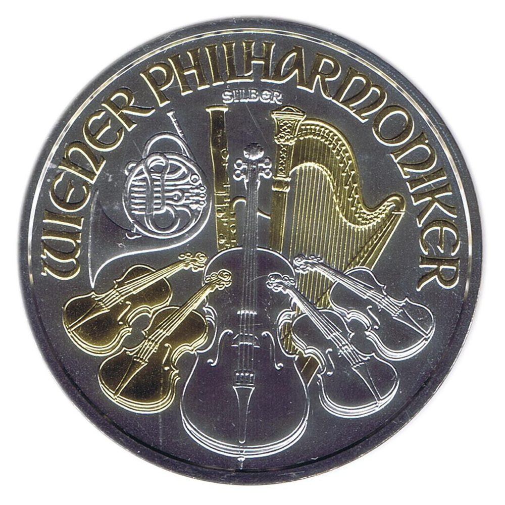 Moneda de plata 1,5 euros Austria Filarmonica 2017. Con oro  - 1