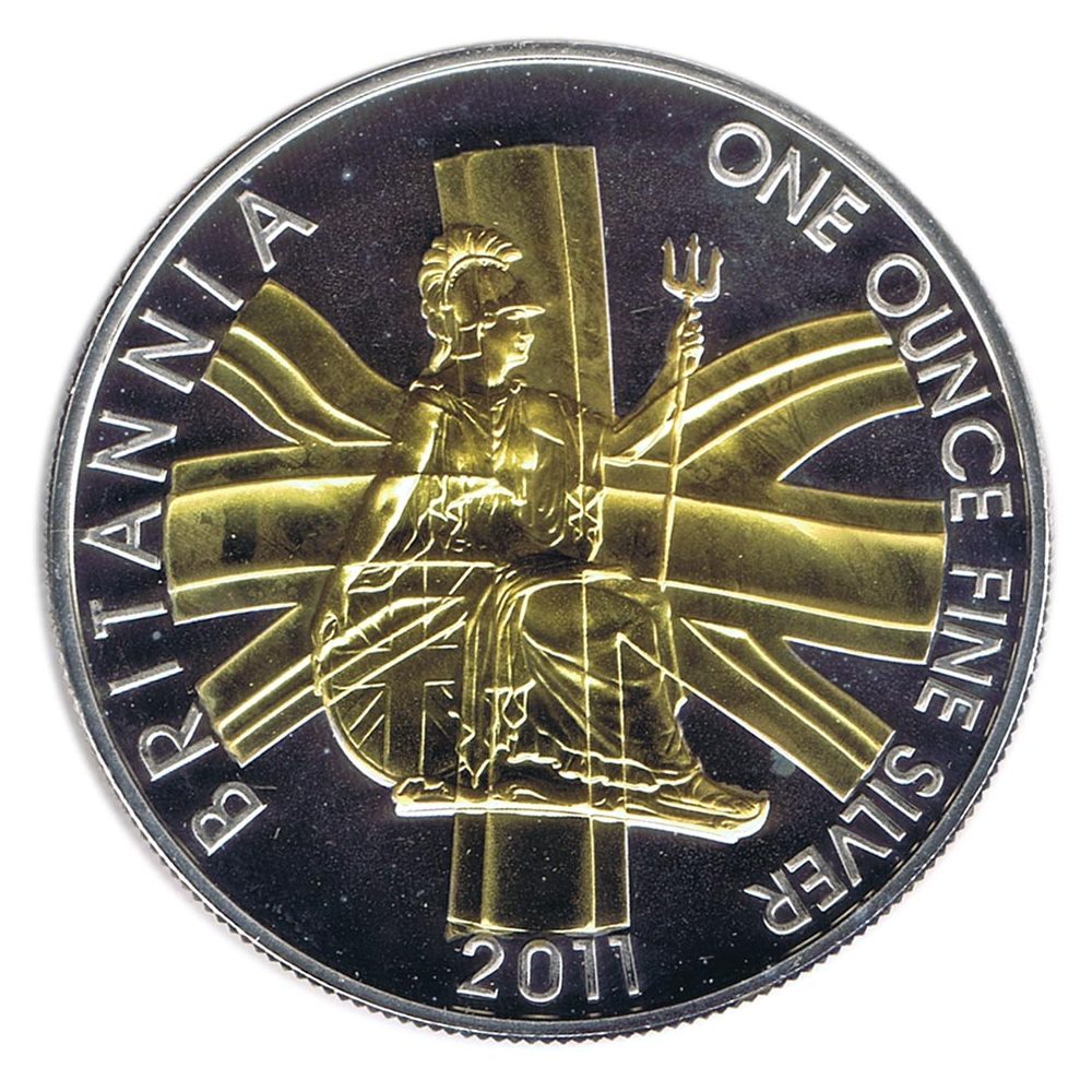 Moneda de plata Britannia 2 Pounds Inglaterra 2011. Con oro  - 1