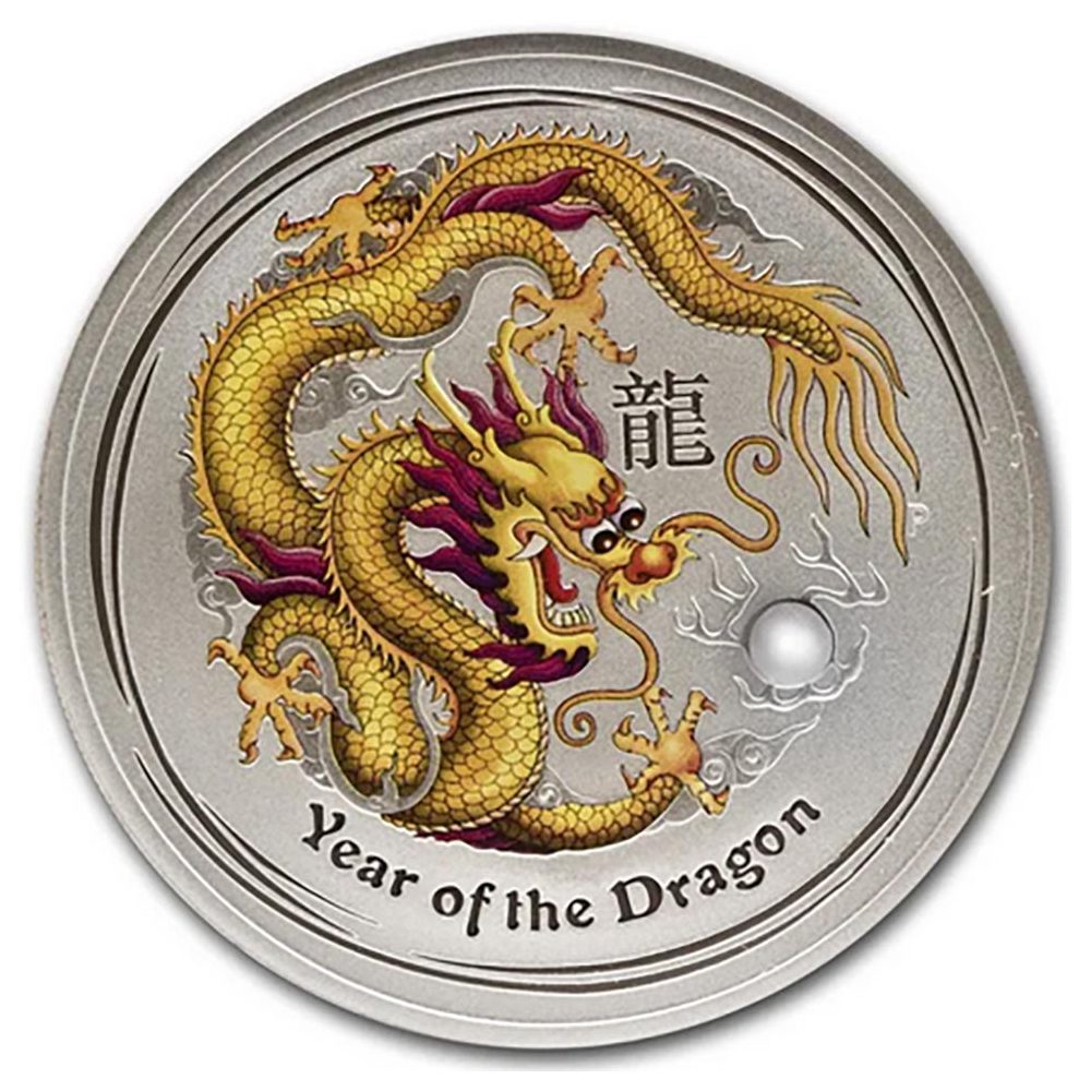 Moneda de plata 1$ Australia Lunar Dragón 2012. Color.  - 1