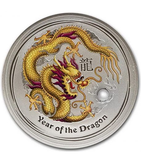 Moneda de plata 1$ Australia Lunar Dragón 2012. Color.  - 1