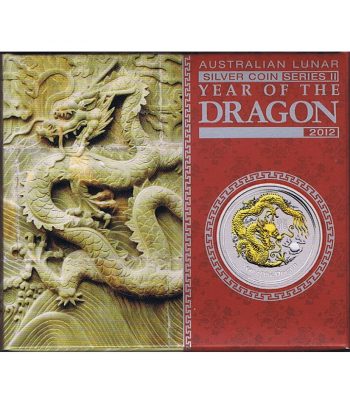 Moneda de plata 1$ Australia Lunar Dragón 2012. Color.  - 3